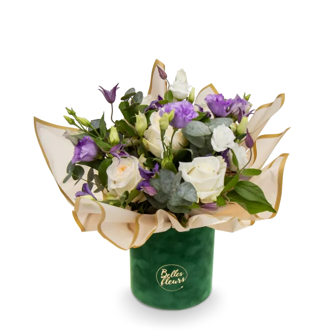 Flower box of roses and lisianthus